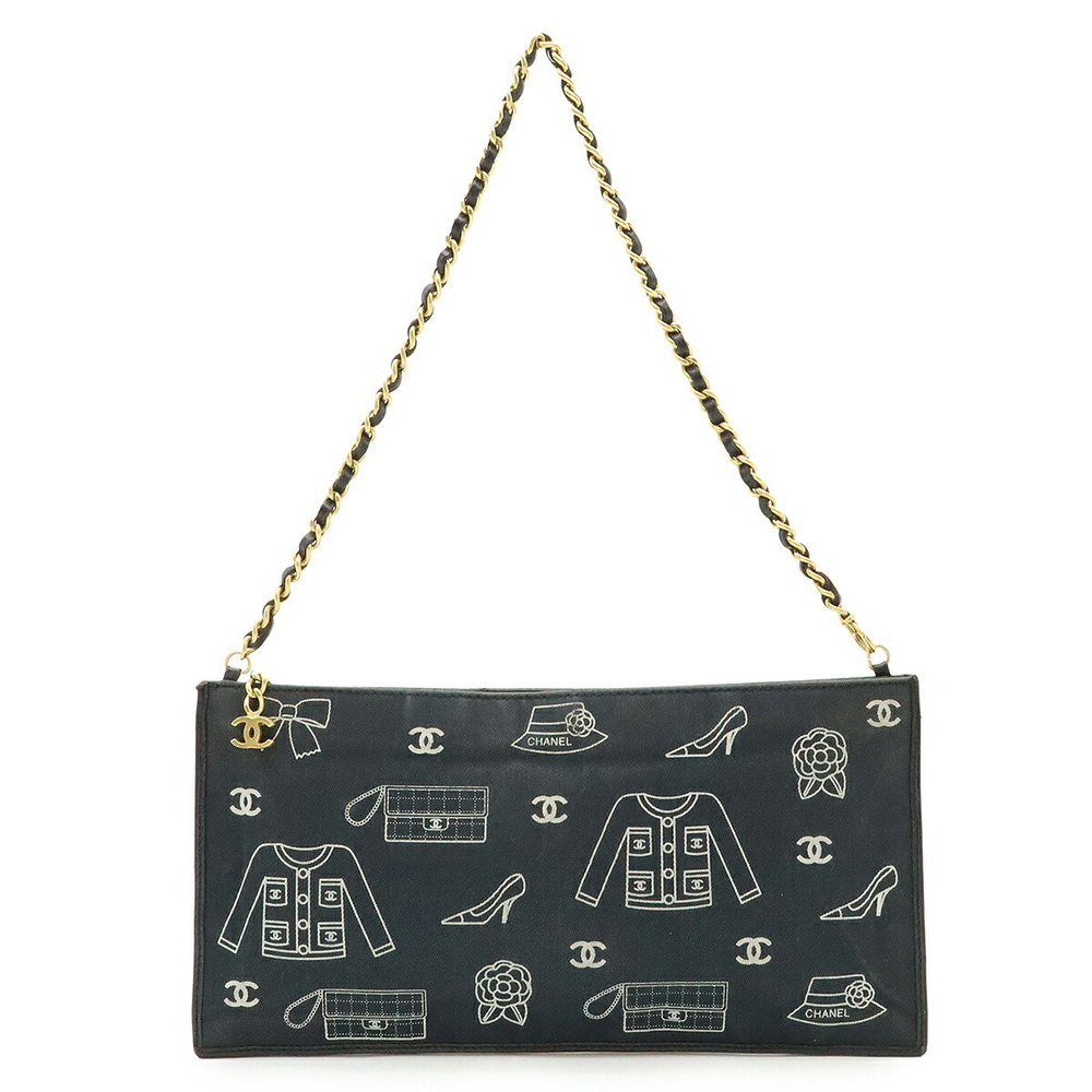 CHANEL Icon Chain Shoulder Bag Black Canvas Leather